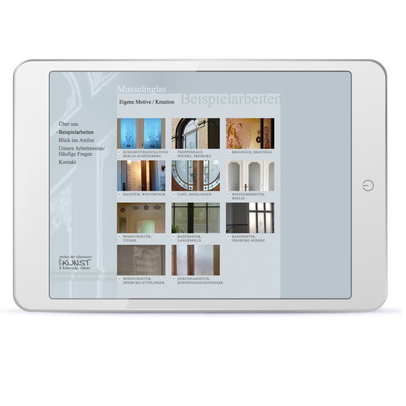 Webdesign für Glaskunst-Atelier, Beispielarbeiten in der Übersicht